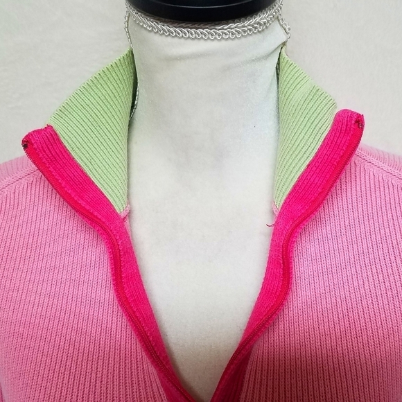 Vintage Retro Y2K Tommy Hilfiger Pastel Neon Pink Green Ribbed Pull-over Sweater - Picture 6 of 16